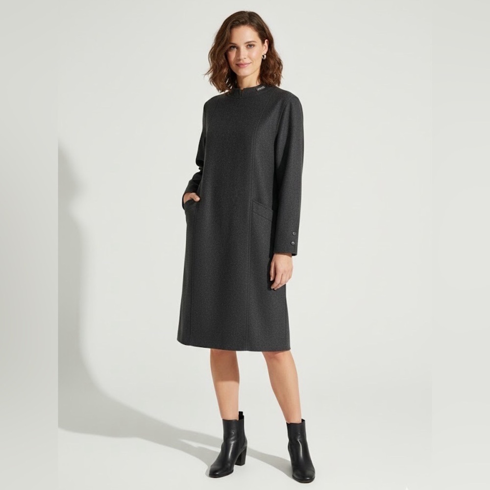 JAEGER Vintage 100% Wool Ling Sleeved Shift Dress, Size 8